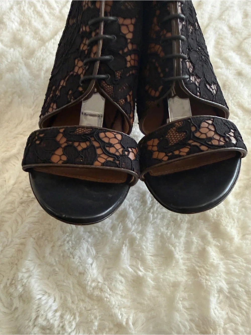 Givenchy Black Lace Open Toe Bootie Heels Pumps 6.5 EU 36.5